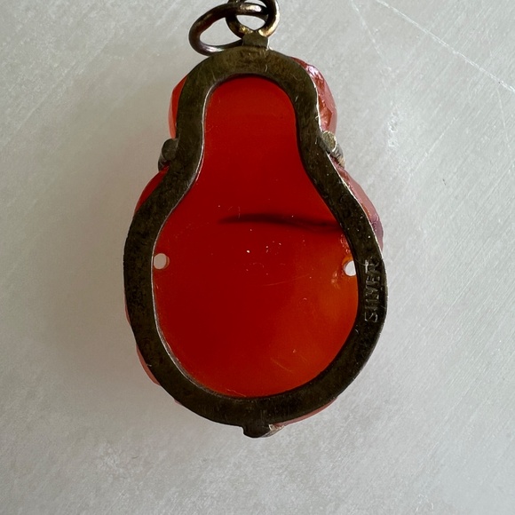 Vintage Asian Carnelian Buddha Pendant | 1930s–50s | Sterling Silver Bezel - Picture 9 of 16